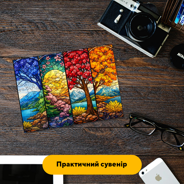 Комплект дерев&rsquo;яних пазлів-закладок &laquo;Вітраж Сезонів&raquo; Картонна коробка 50496 фото