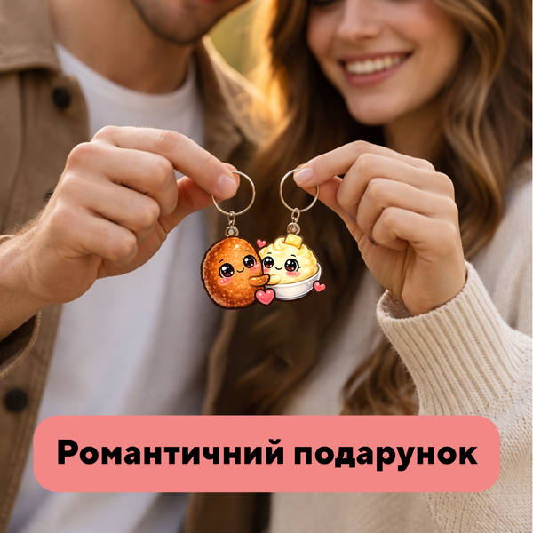 Дерев'яний парний брелок Котлетка та Пюрешечка 10226 фото