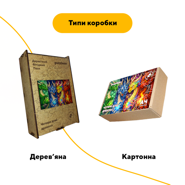 Комплект дерев&rsquo;яних пазлів-закладок &laquo;Чотири душі дракона&raquo; Картонна коробка 19279 фото